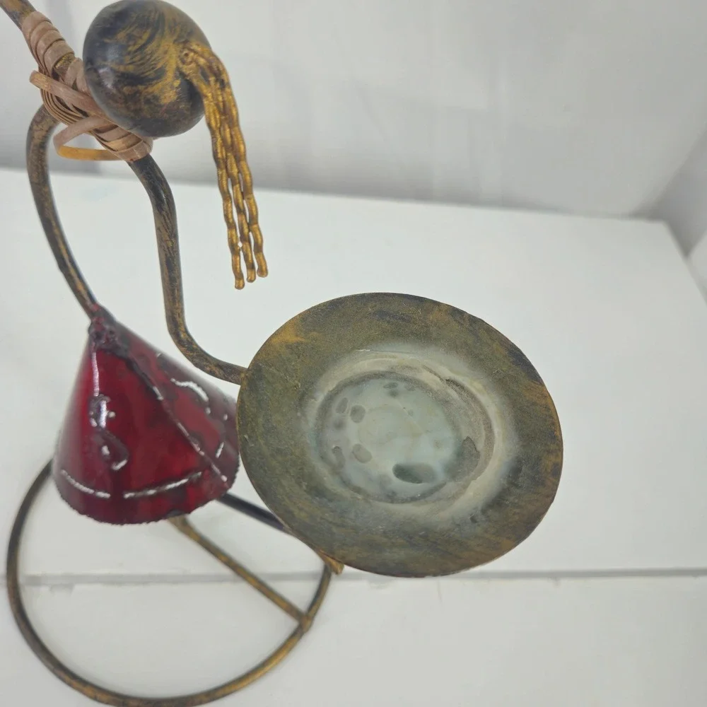 Vintage Laurids Lønborg MCM Rattan Metal Dancing Woman Sculpture 2 Candle Holder